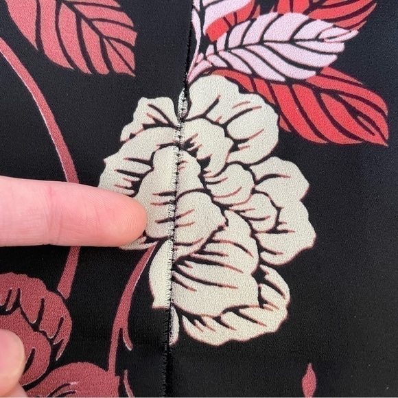 BANANA REPUBLIC Factory Black Mauve Rose Pink Tan Floral Long Sleeve Shift Dress - Picture 12 of 13